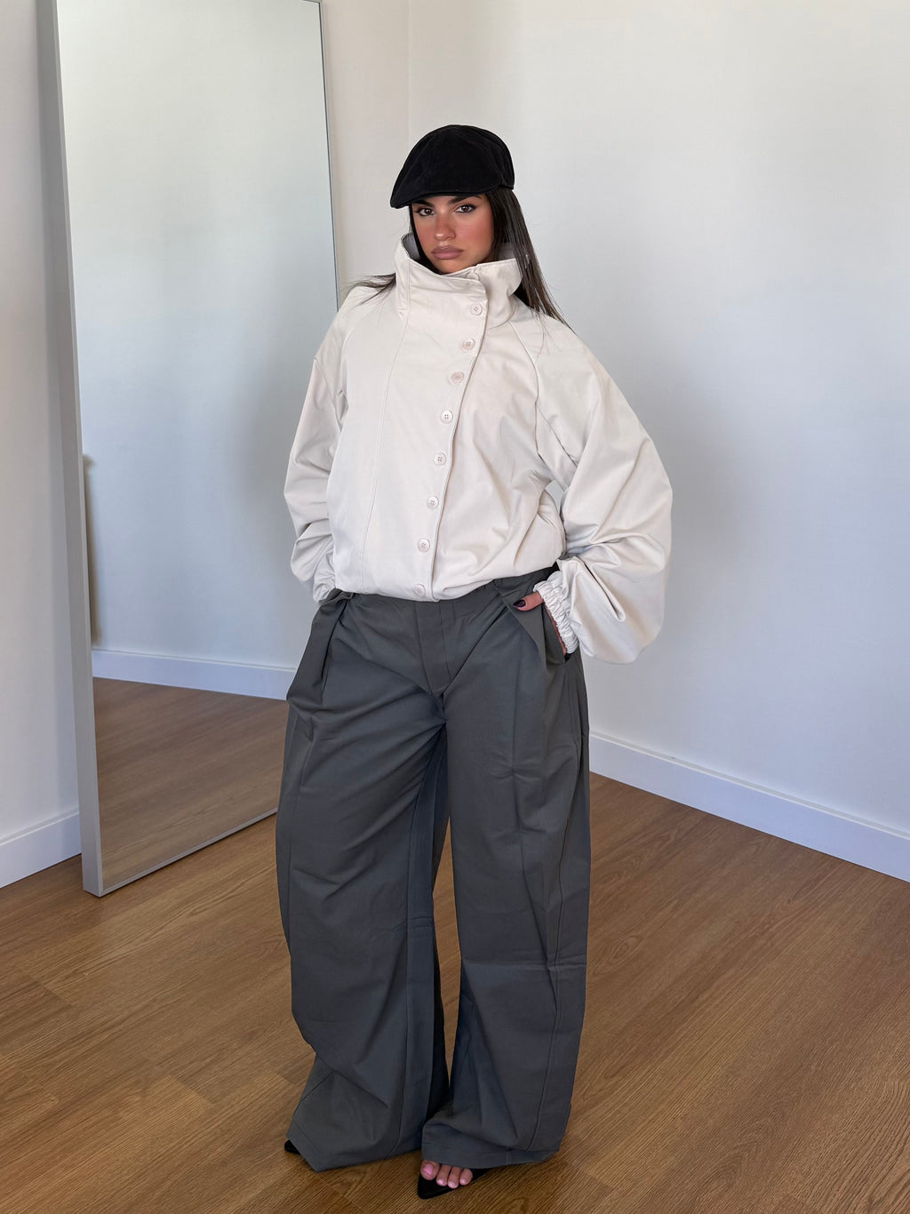 FUNNEL-NECK TRENCH JACKET CREAME