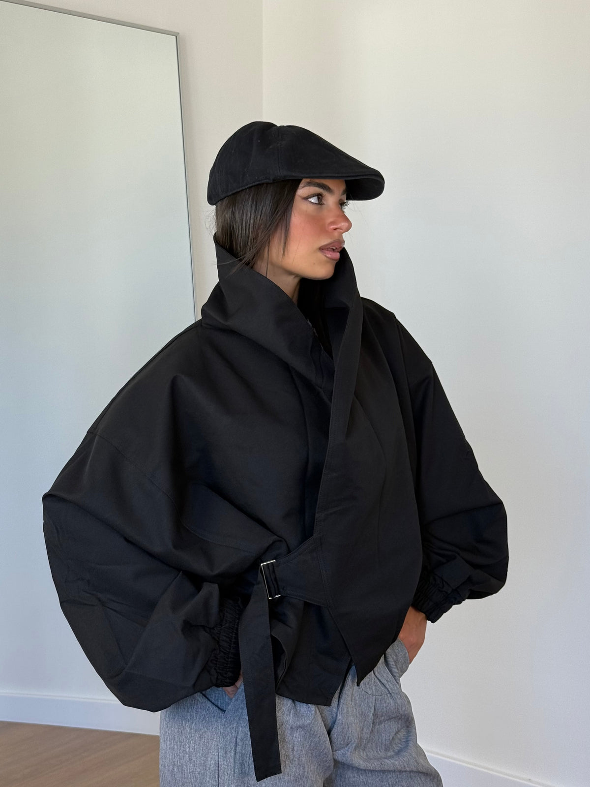 FUNNEL-NECK CROP JACKET NERO