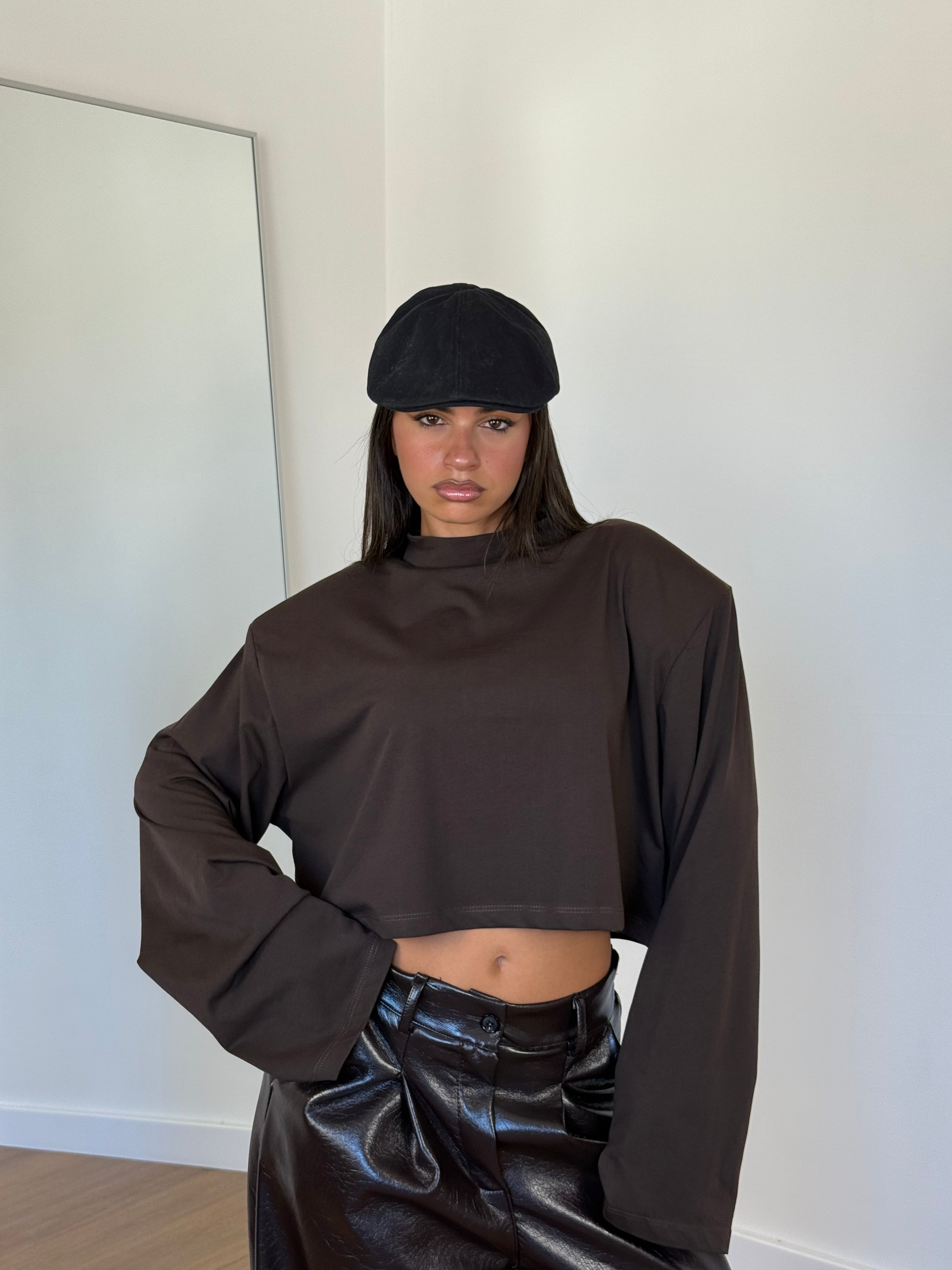 CROP LONGSLEEVE SHIRT BROWN
