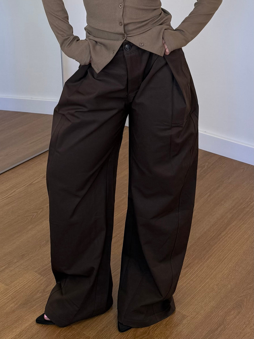 STRUCTURED WIDE PANT BROWN