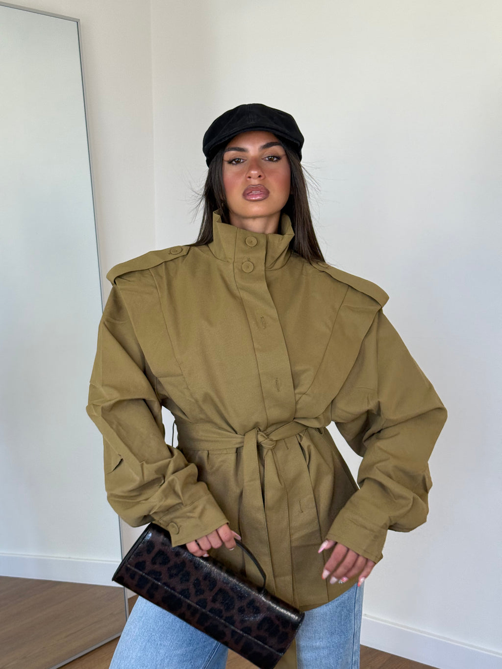 FUNNEL-NECK TRENCH GREEN