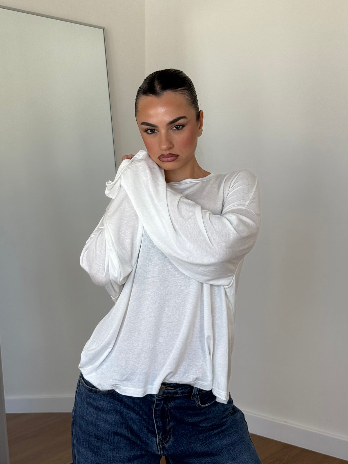 BASIC VEILED LONGSLEEVE SHIRT WHITE