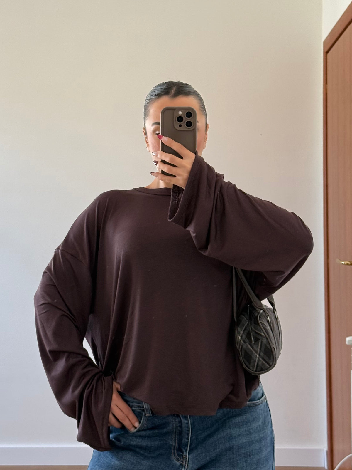 BASIC VEILED LONGSLEEVE SHIRT BROWN