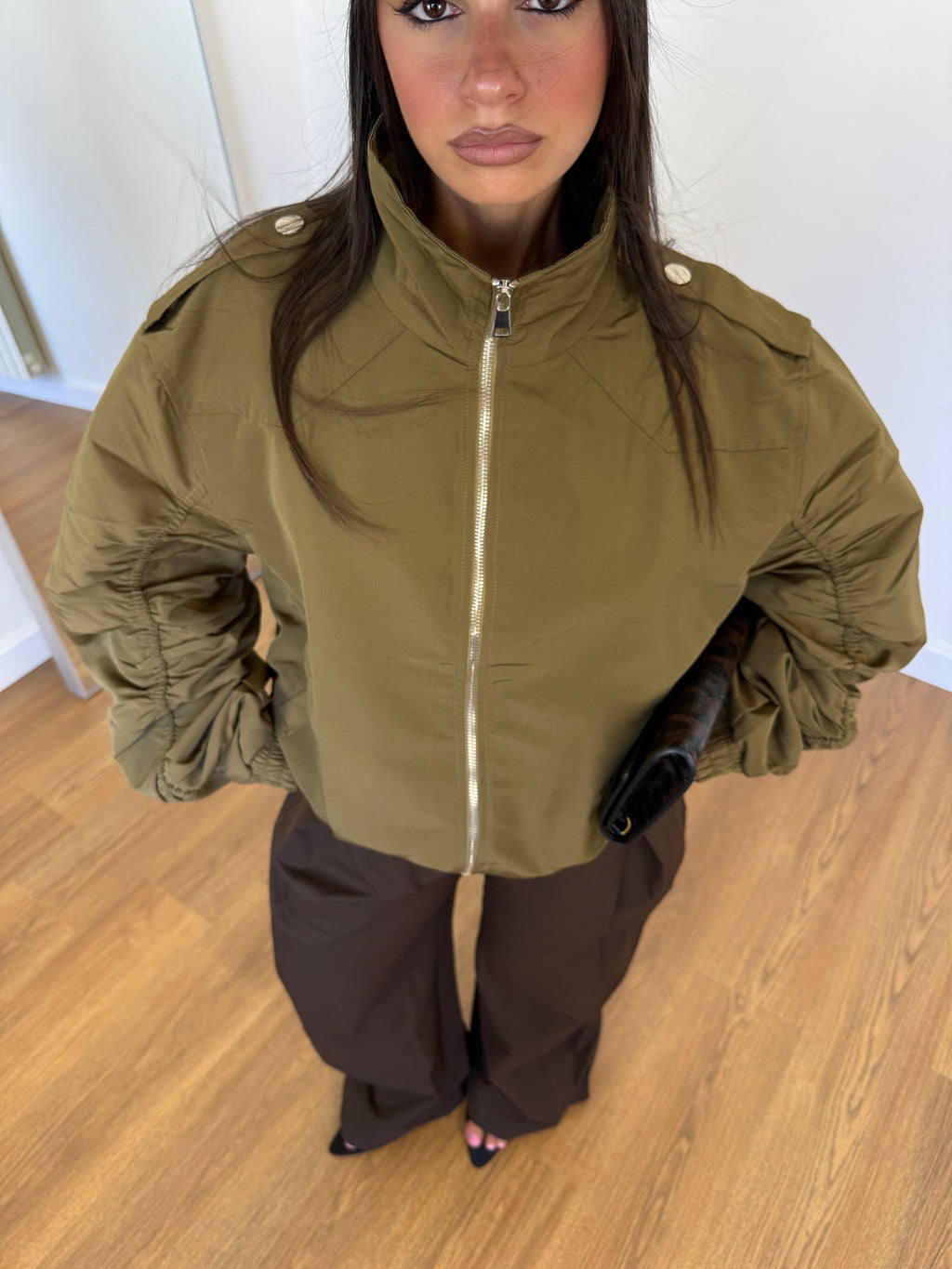 FUNNEL-NECK AVIATOR JACKET GREEN