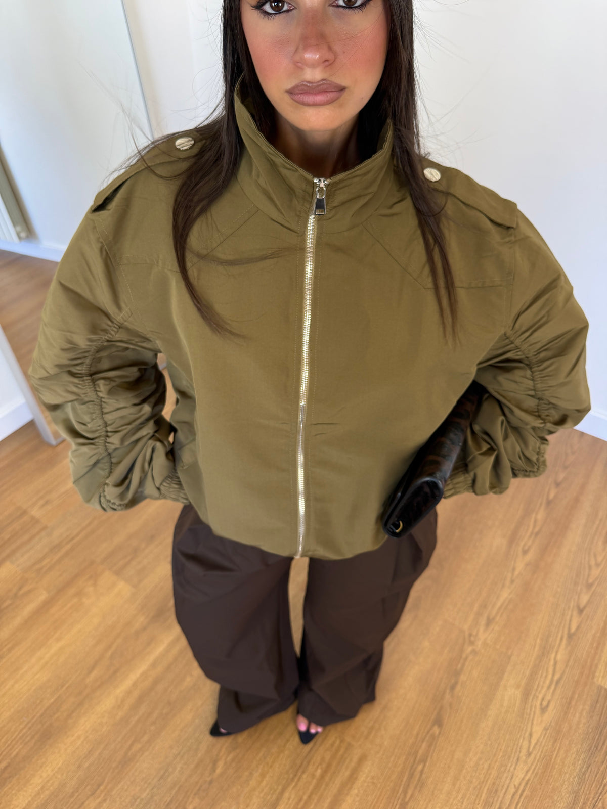 FUNNEL-NECK AVIATOR JACKET GREEN
