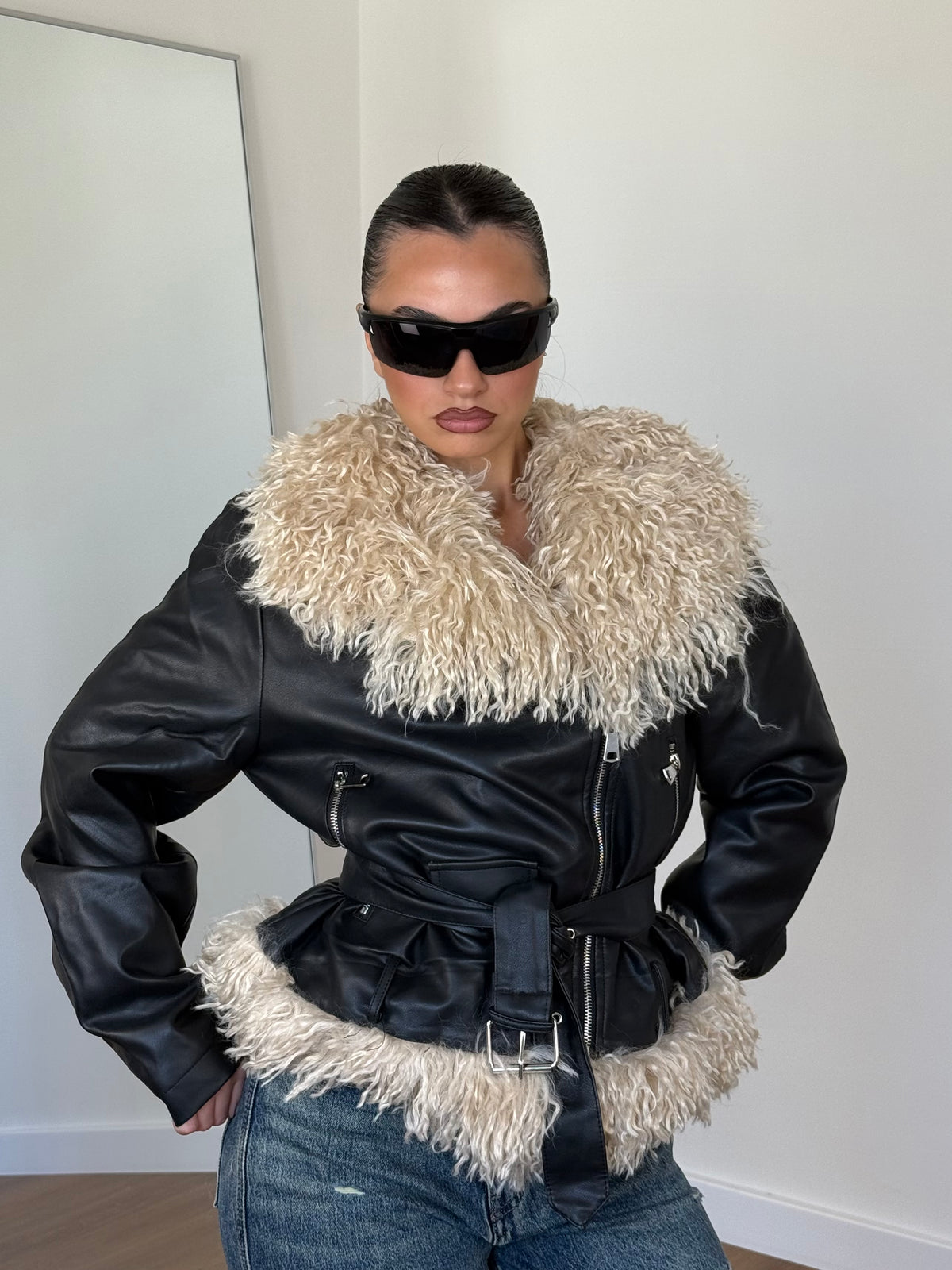 2000s FUR BIKER JACKET