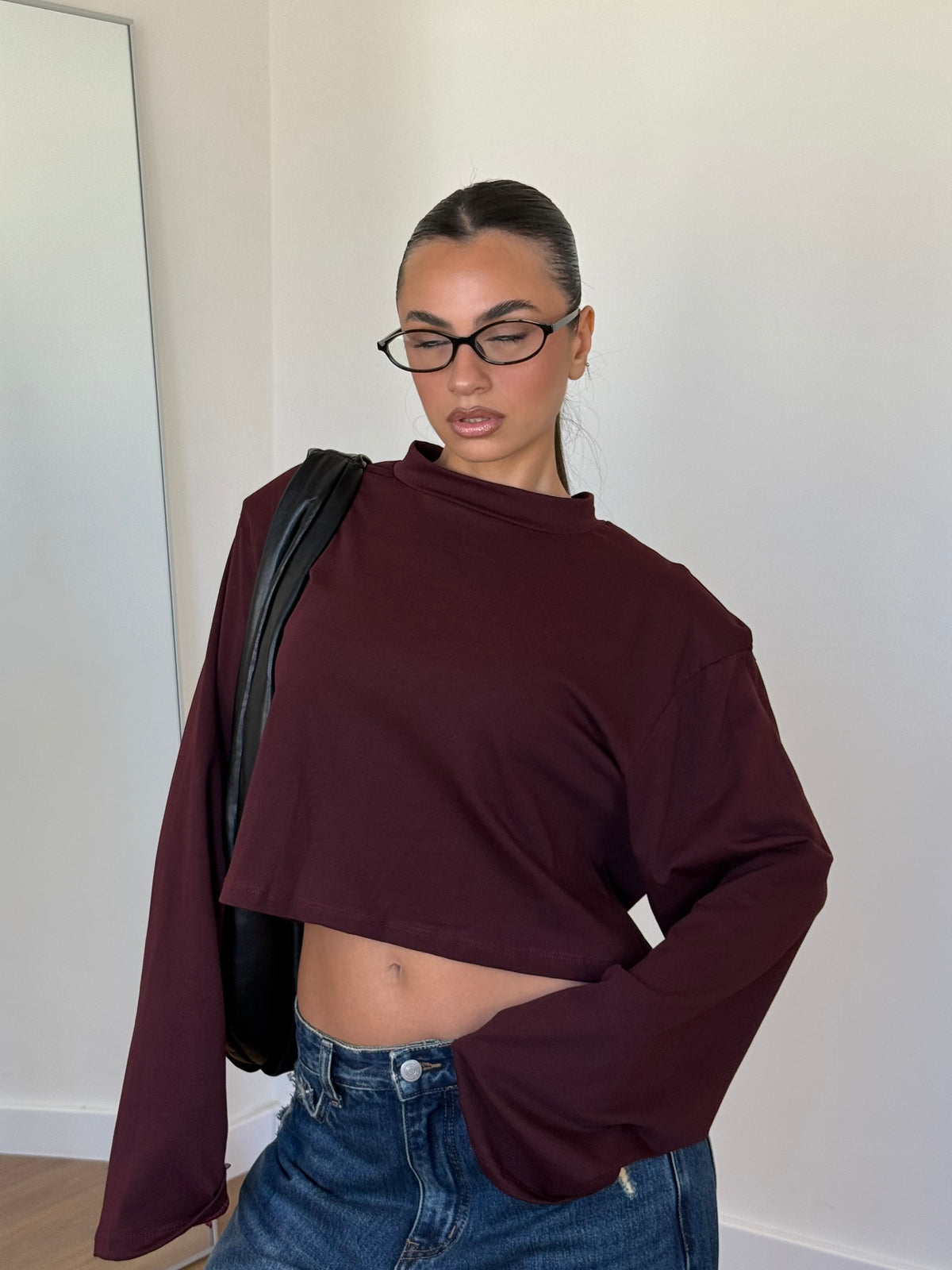 CROP LONGSLEEVE SHIRT WINE