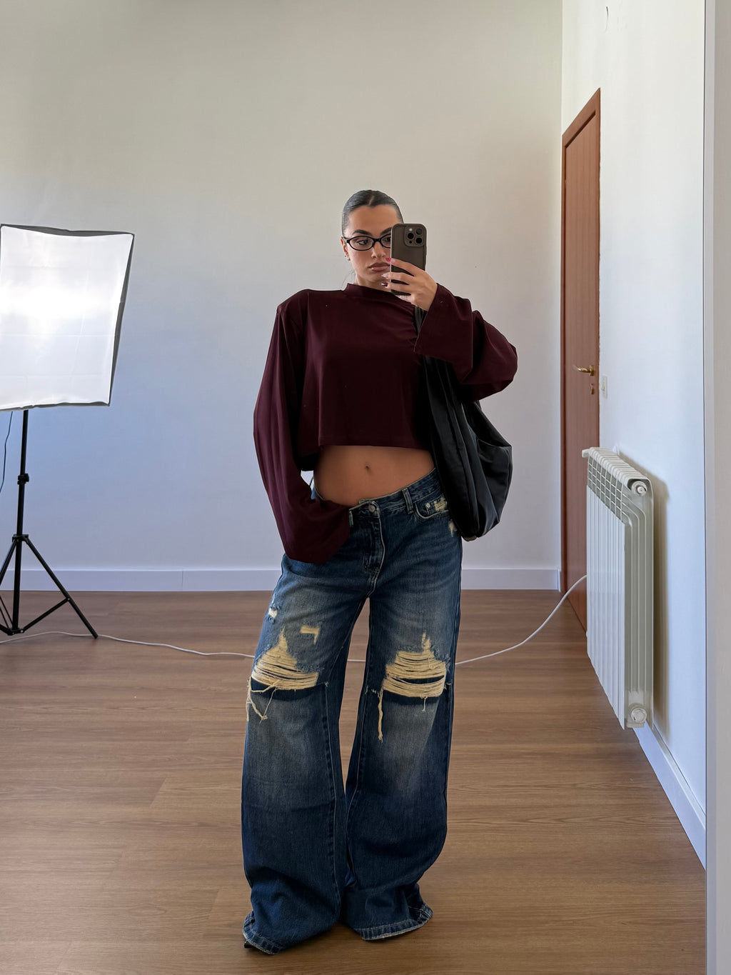 CROP LONGSLEEVE SHIRT WINE