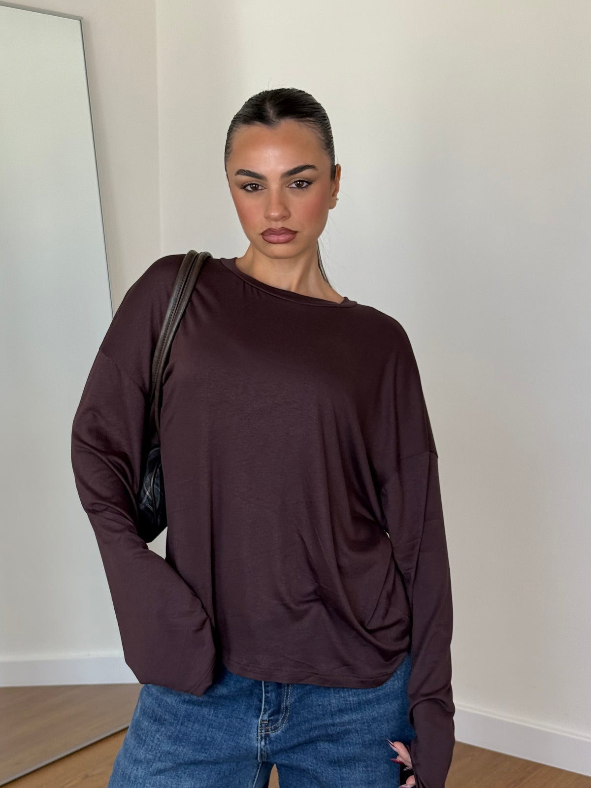 BASIC VEILED LONGSLEEVE SHIRT BROWN