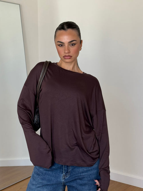 BASIC VEILED LONGSLEEVE SHIRT BROWN