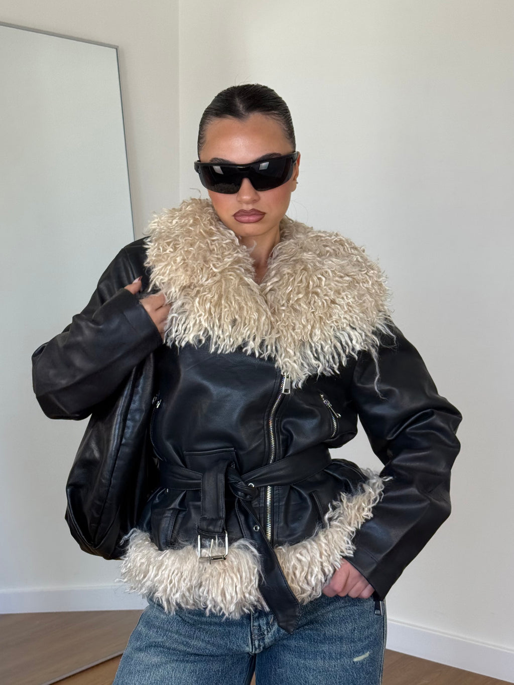 2000s FUR BIKER JACKET