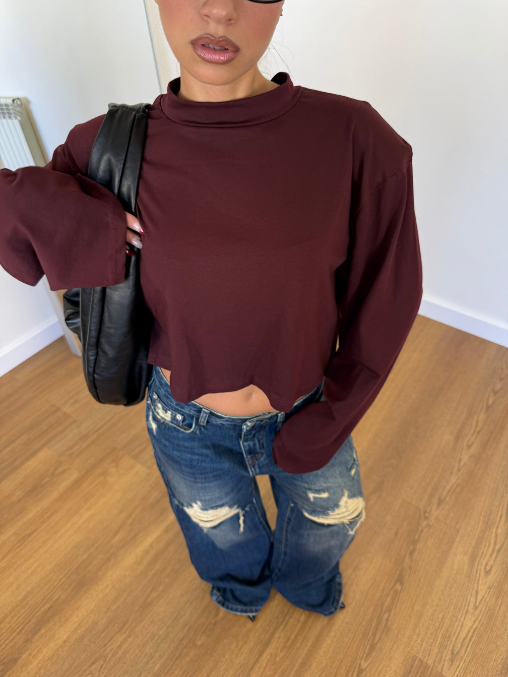 CROP LONGSLEEVE SHIRT WINE
