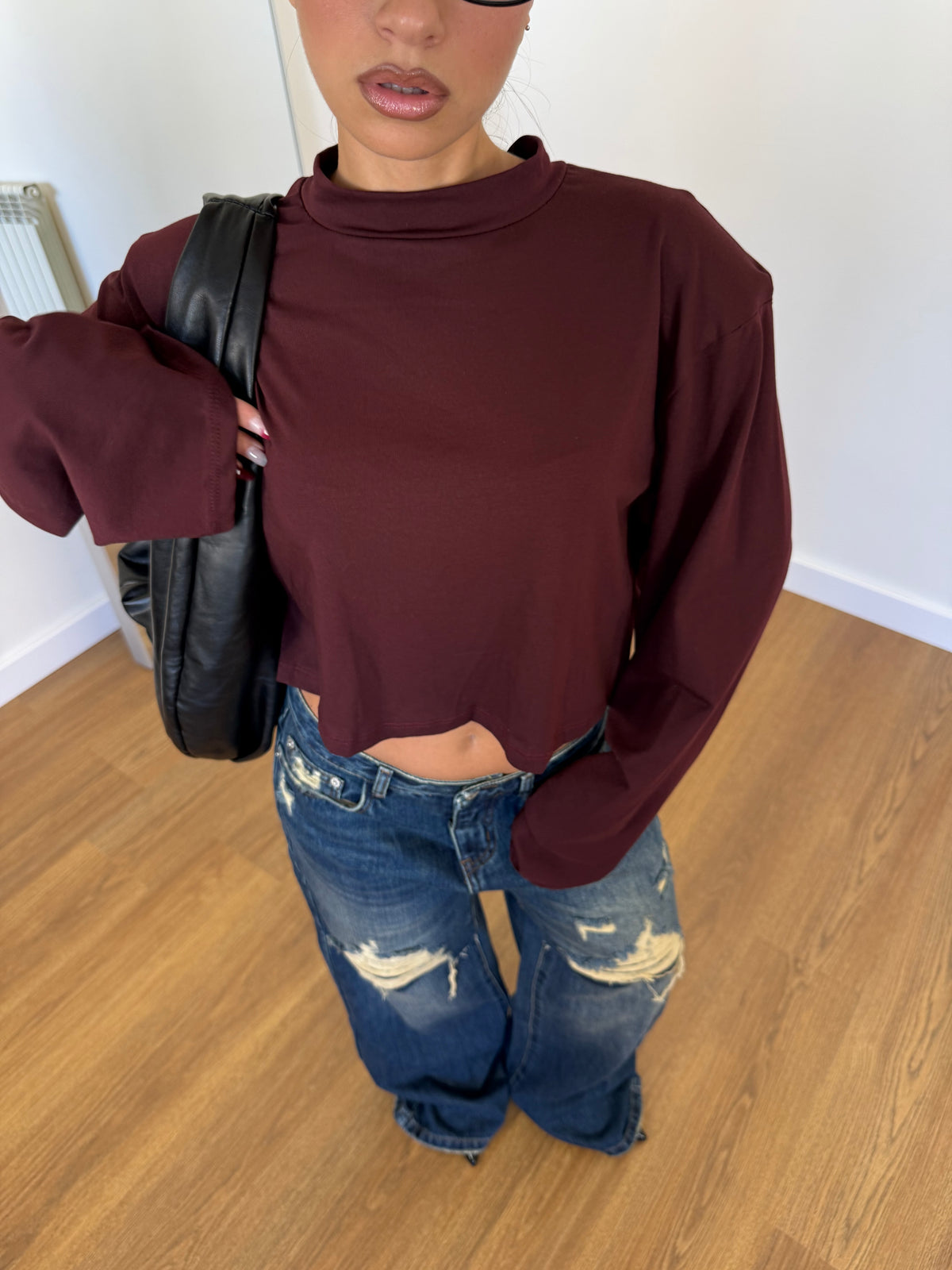 CROP LONGSLEEVE SHIRT WINE