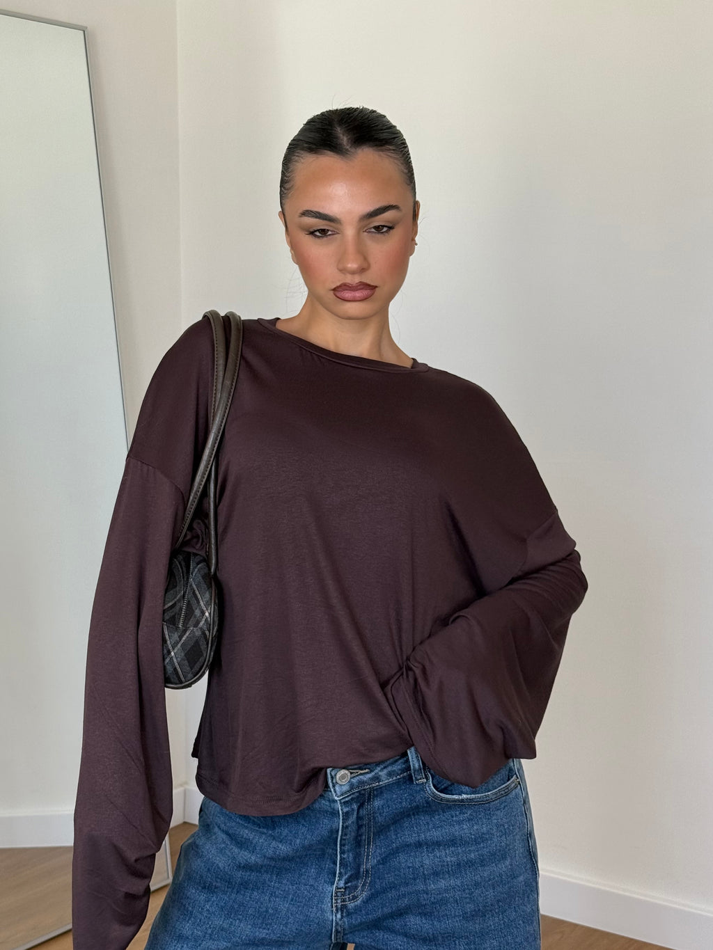 BASIC VEILED LONGSLEEVE SHIRT BROWN