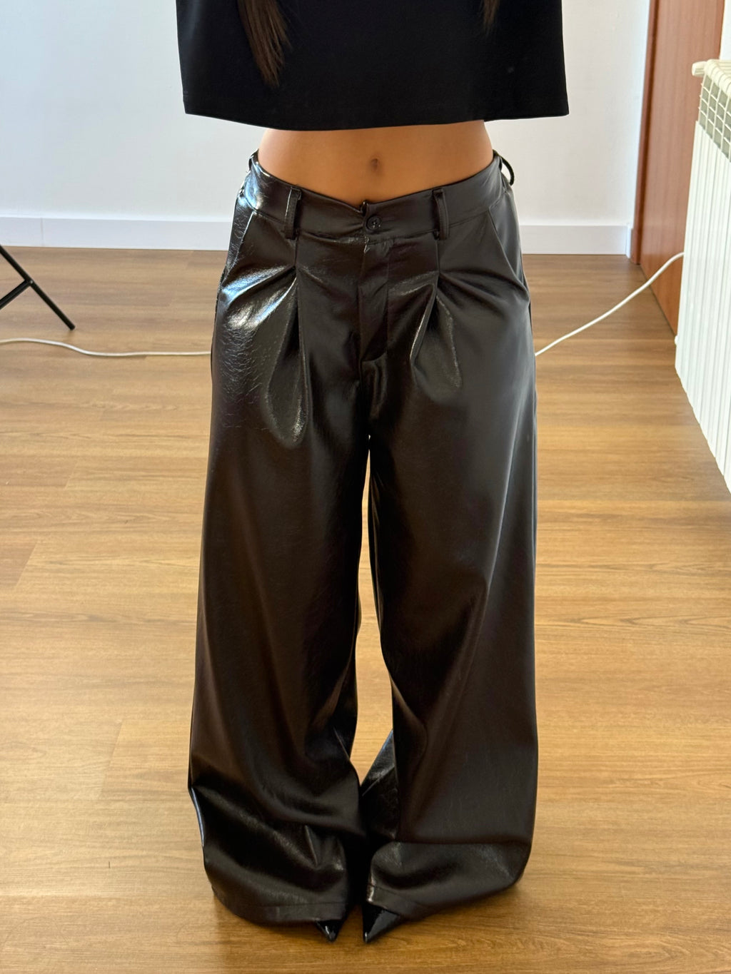 ECO LEATHER WIDE PANTS BROWN
