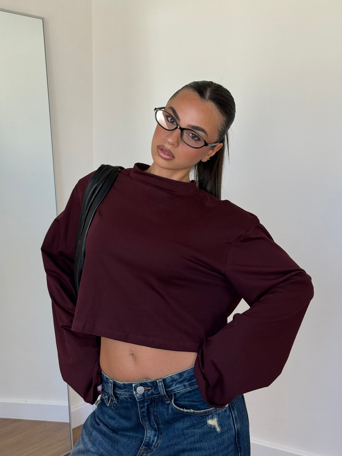 CROP LONGSLEEVE SHIRT WINE