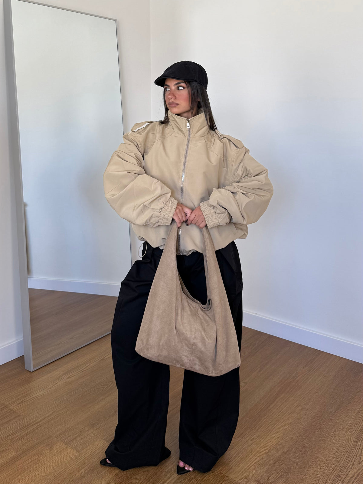 FUNNEL-NECK AVIATOR JACKET SAND