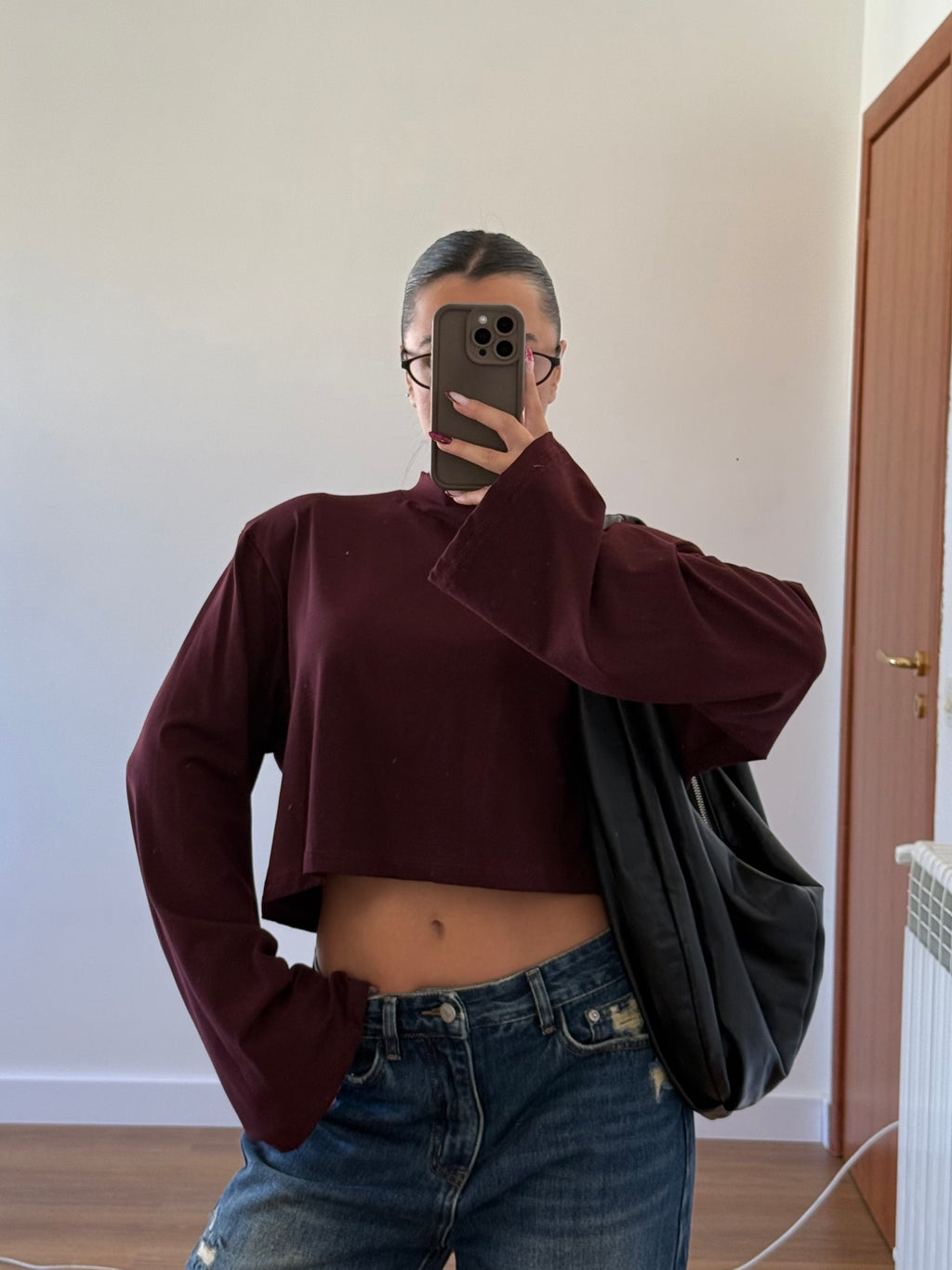 CROP LONGSLEEVE SHIRT WINE