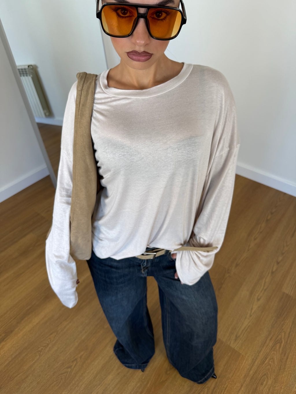 BASIC VEILED LONGSLEEVE SHIRT CREAME