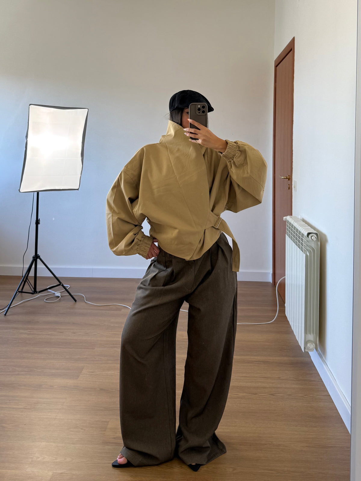 FUNNEL-NECK CROP JACKET SAND