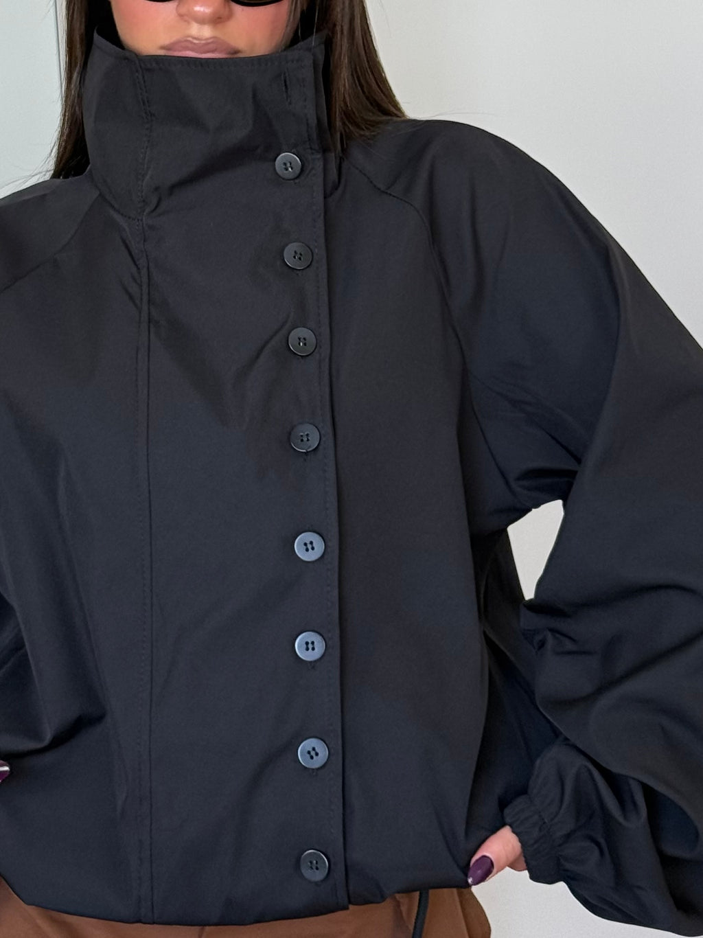 FUNNEL-NECK TRENCH JACKET NERO