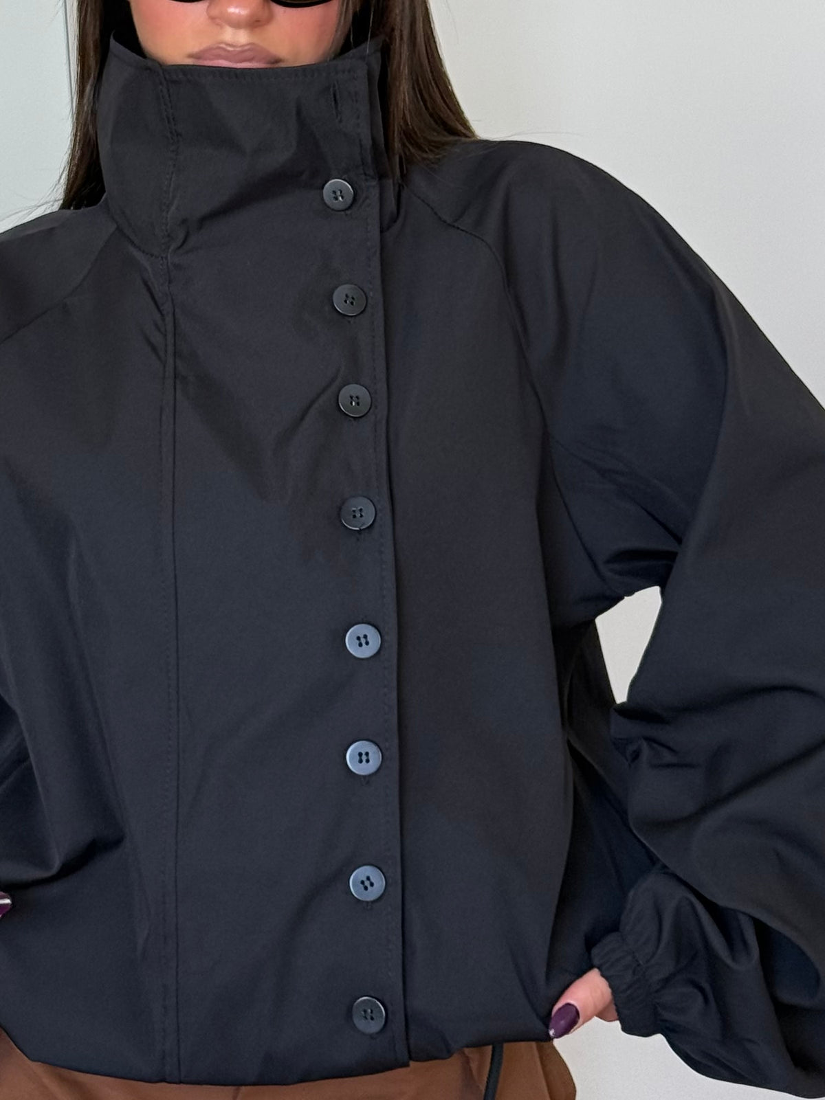 FUNNEL-NECK TRENCH JACKET NERO