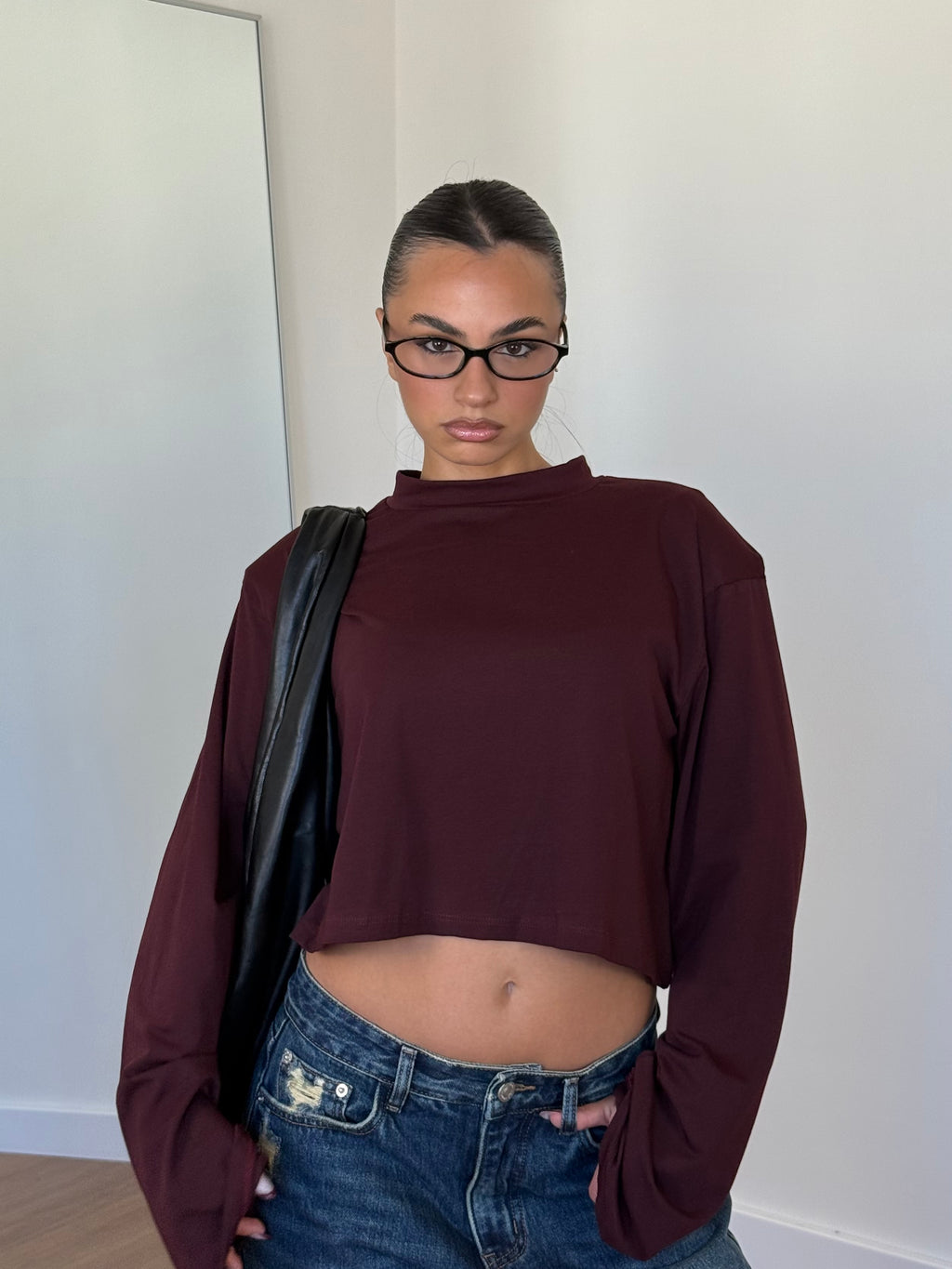 CROP LONGSLEEVE SHIRT WINE