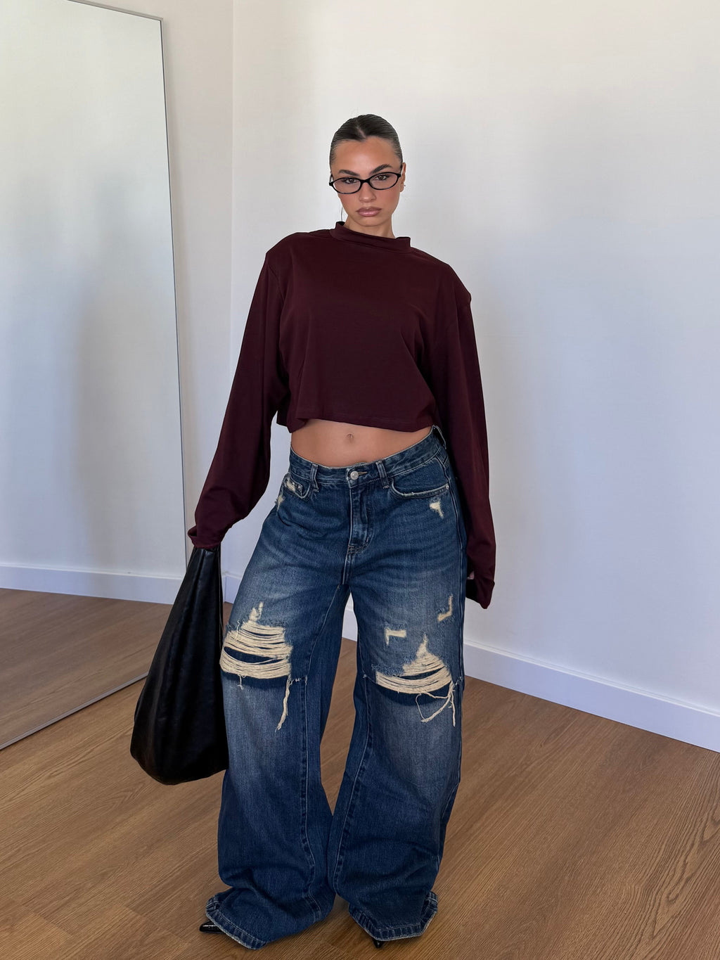 CROP LONGSLEEVE SHIRT WINE