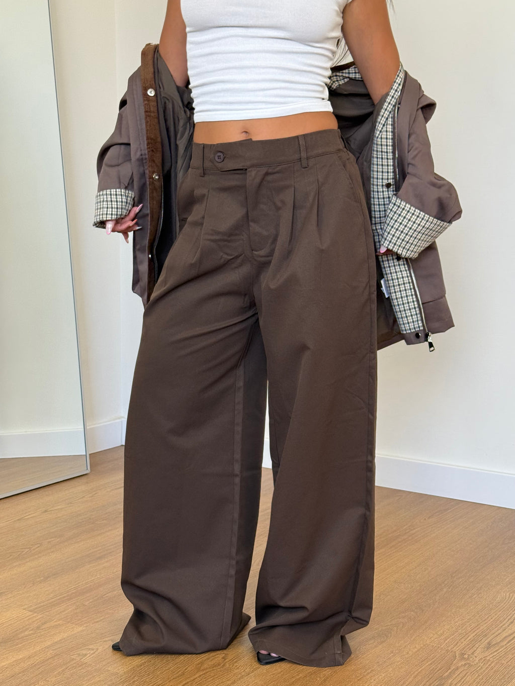 ASYMMETRICAL WIDE PANT BROWN