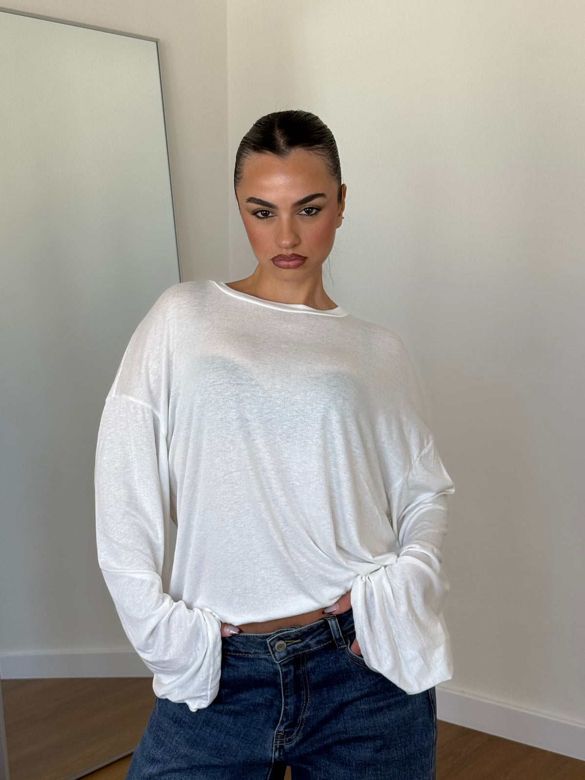 BASIC VEILED LONGSLEEVE SHIRT WHITE