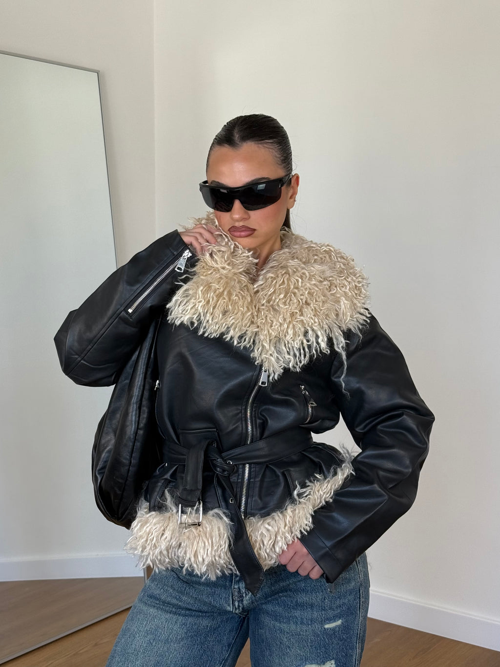 2000s FUR BIKER JACKET