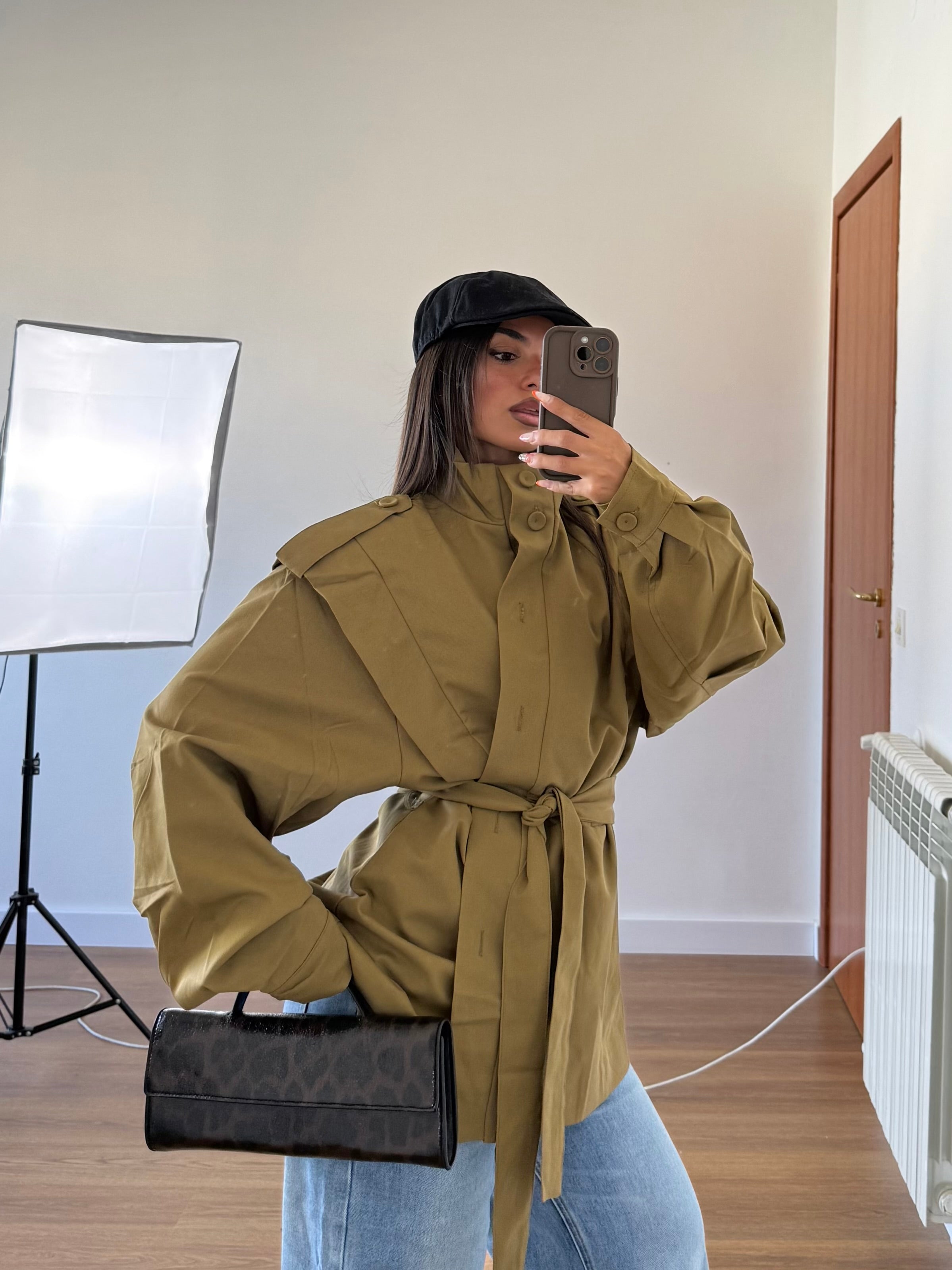 FUNNEL-NECK TRENCH GREEN