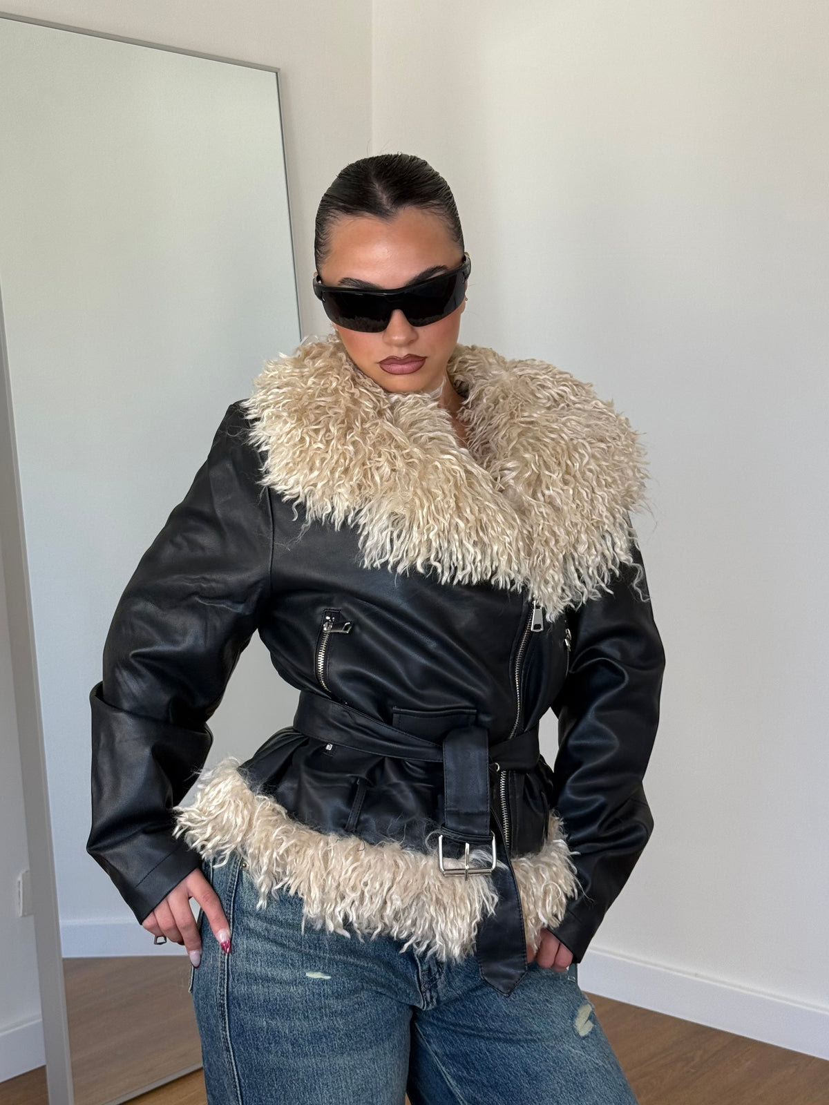 2000s FUR BIKER JACKET
