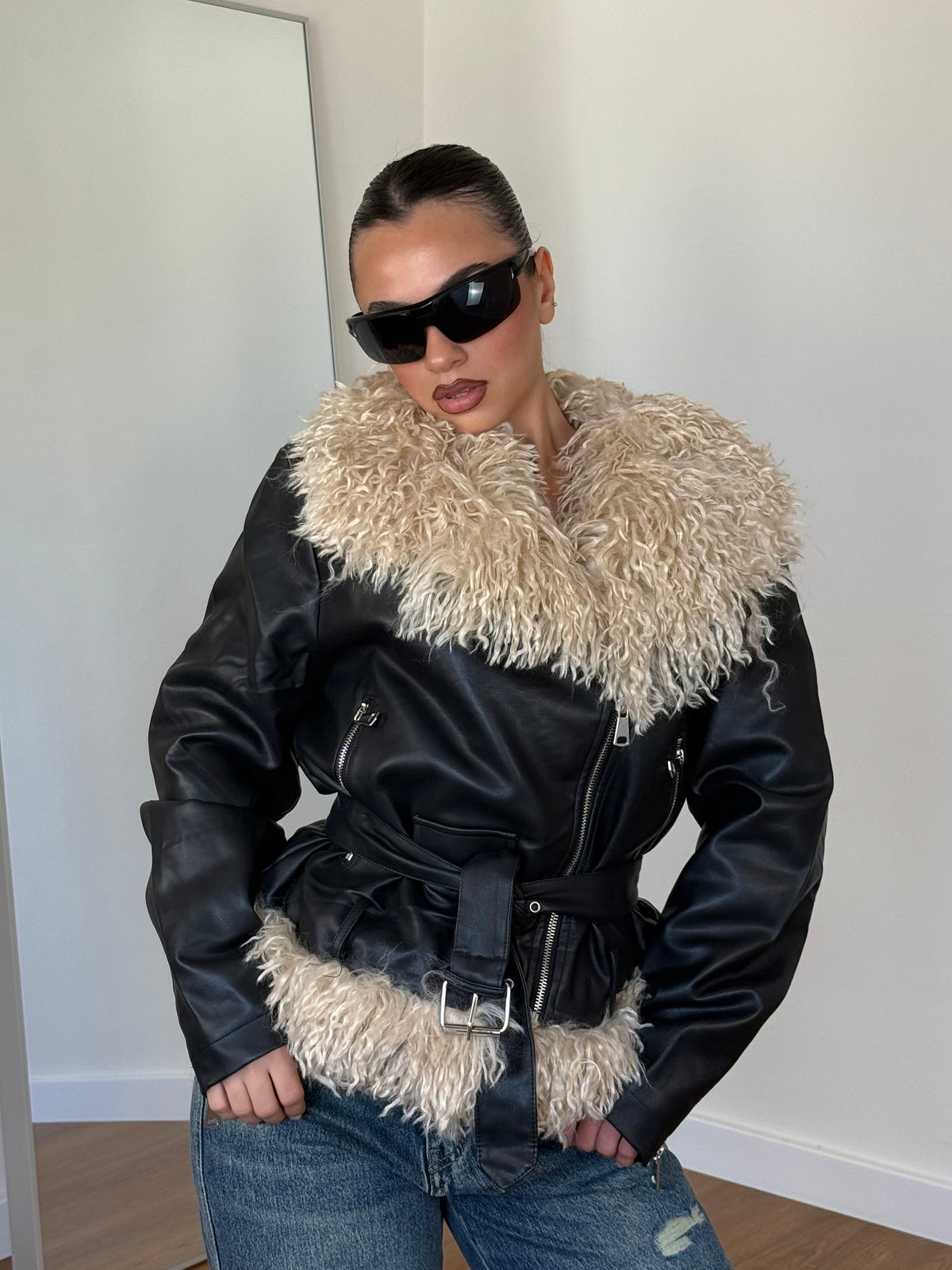 2000s FUR BIKER JACKET