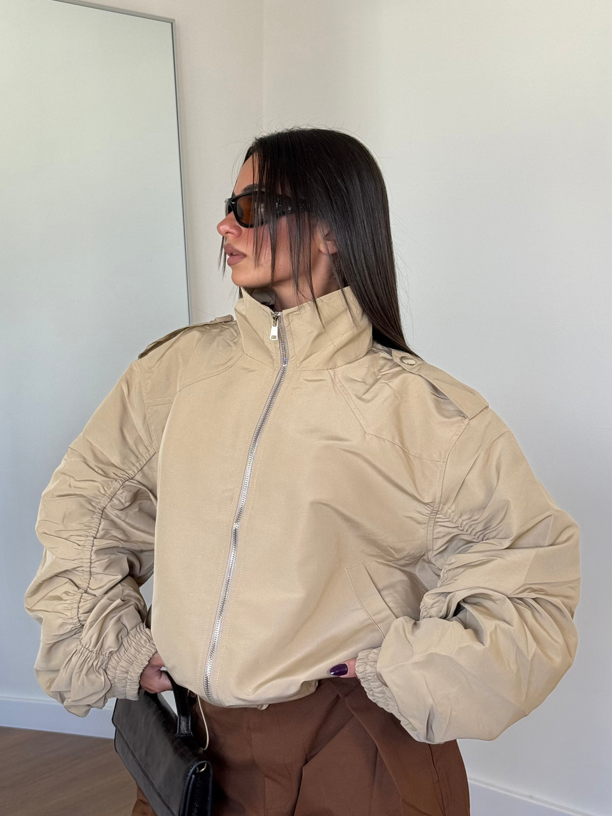 FUNNEL-NECK AVIATOR JACKET SAND