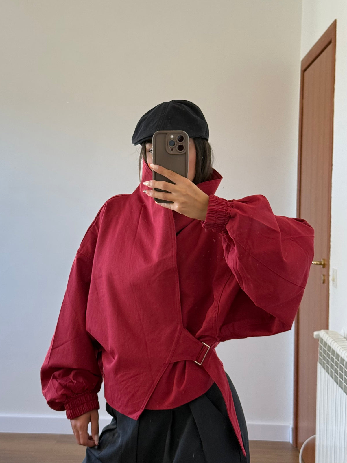 FUNNEL-NECK CROP JACKET RED