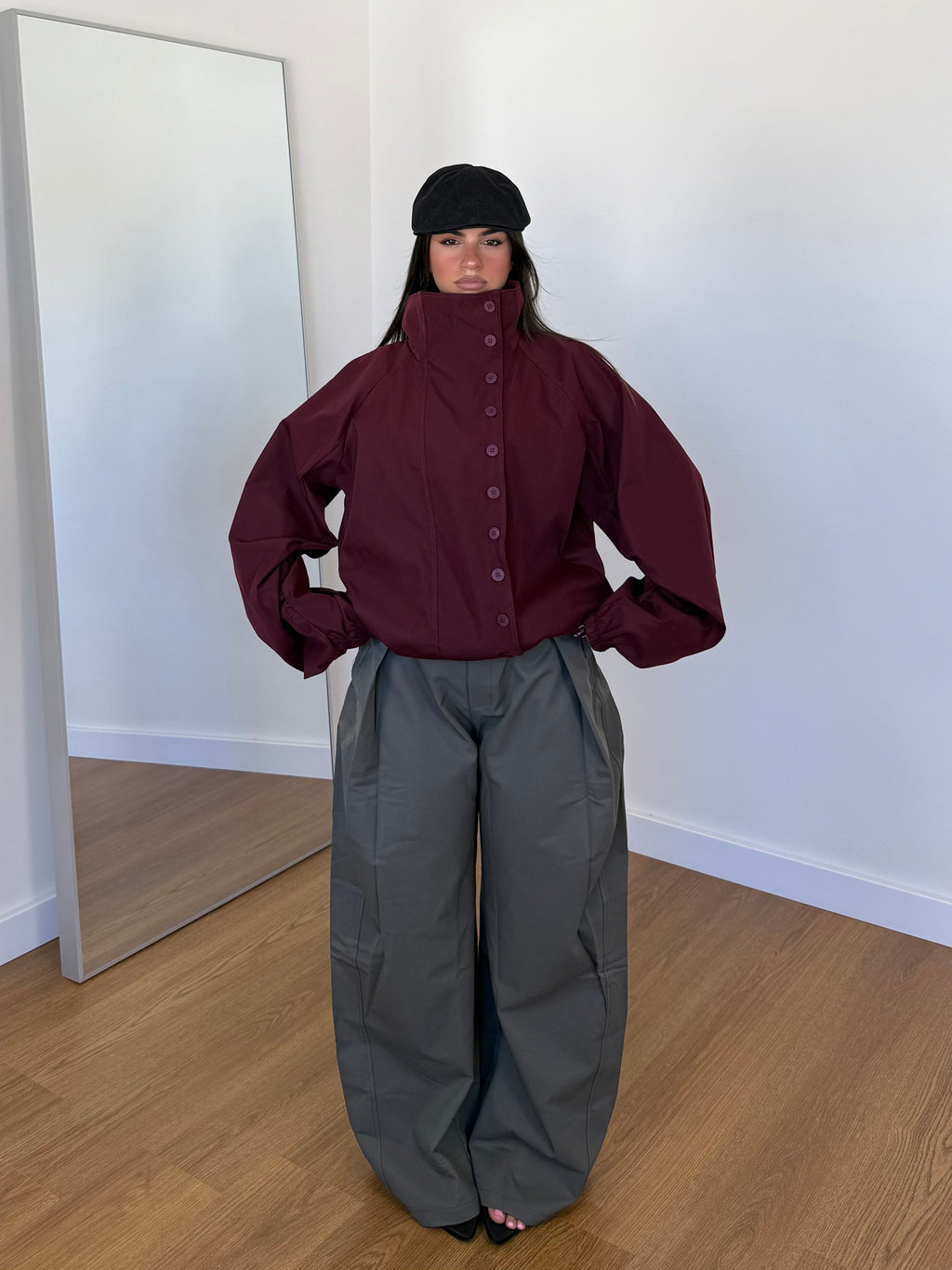 FUNNEL-NECK TRENCH JACKET WINE