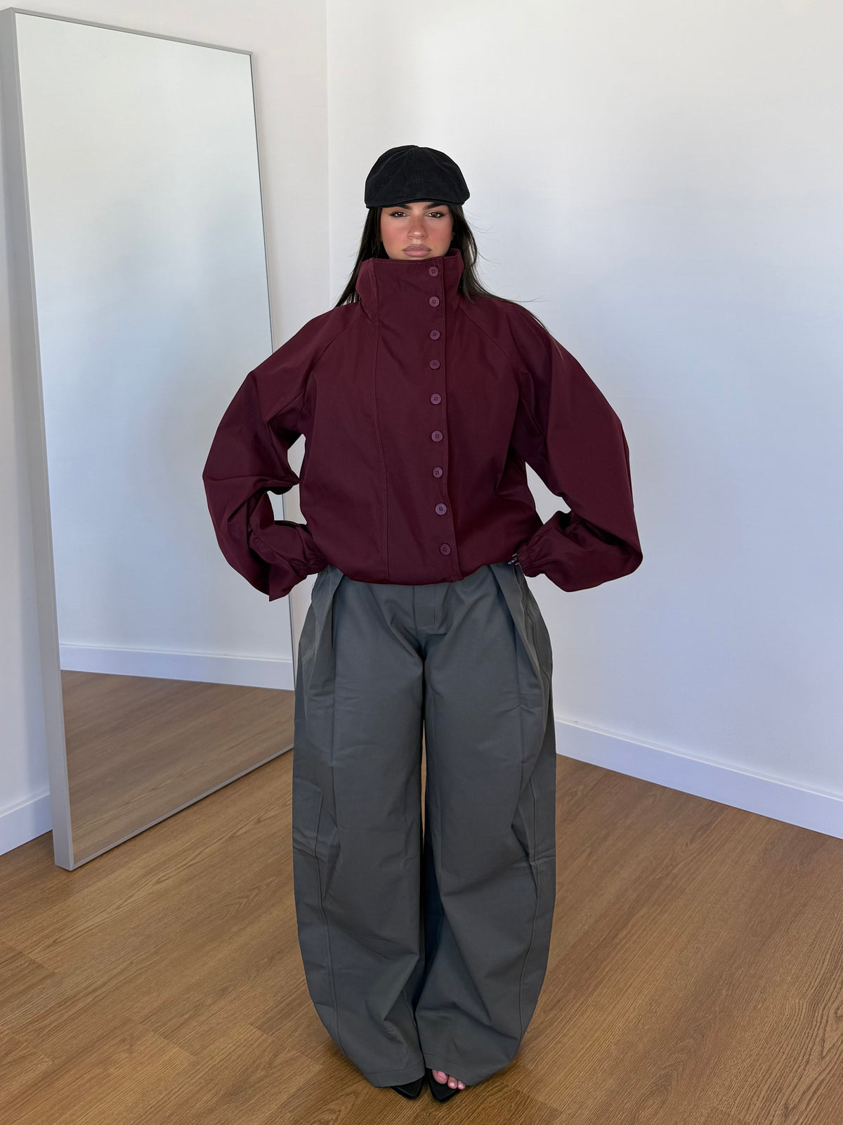 FUNNEL-NECK TRENCH JACKET WINE