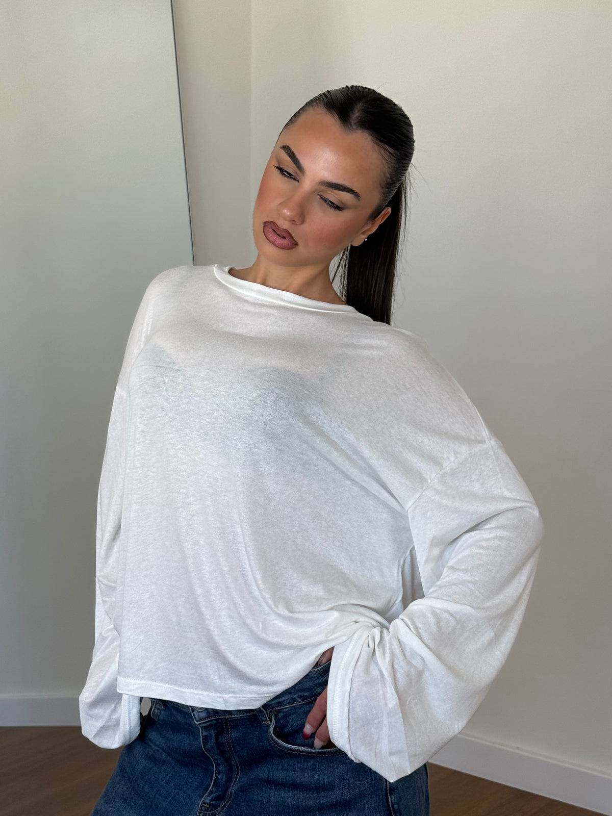 BASIC VEILED LONGSLEEVE SHIRT WHITE