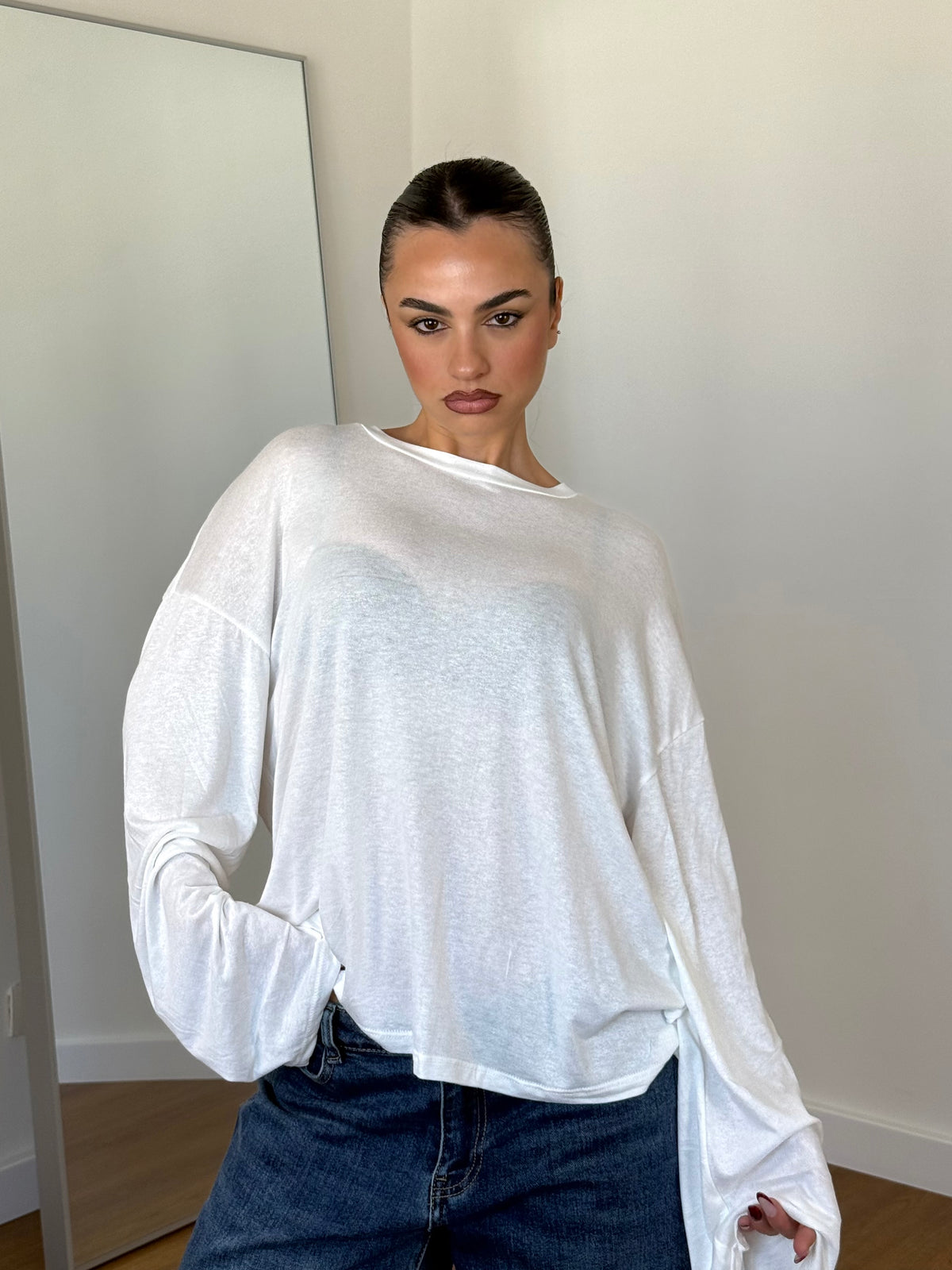 BASIC VEILED LONGSLEEVE SHIRT WHITE