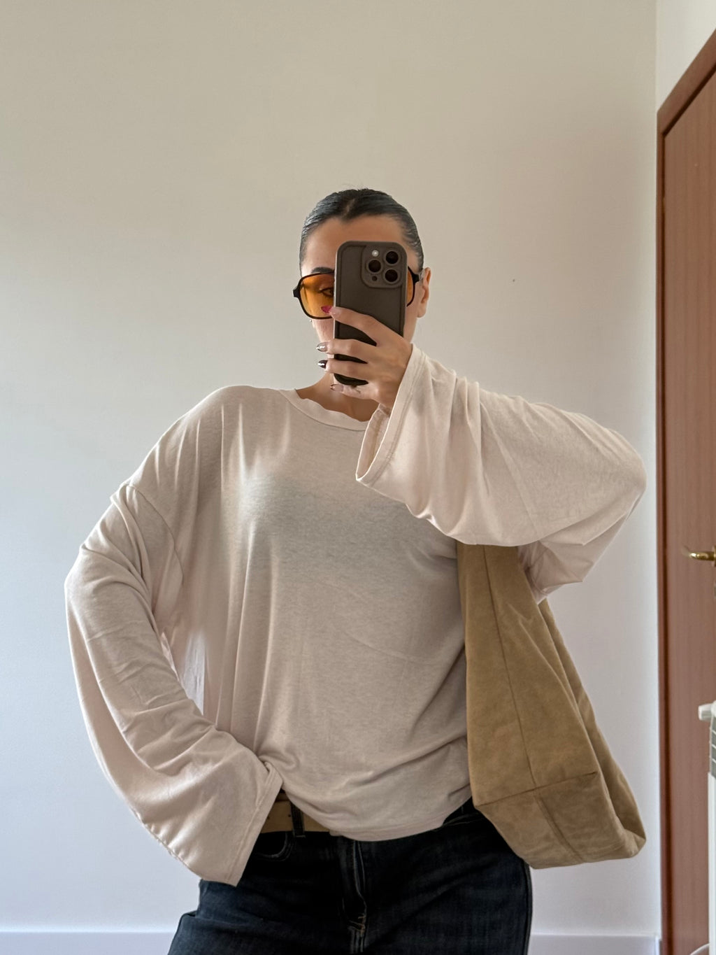 BASIC VEILED LONGSLEEVE SHIRT CREAME
