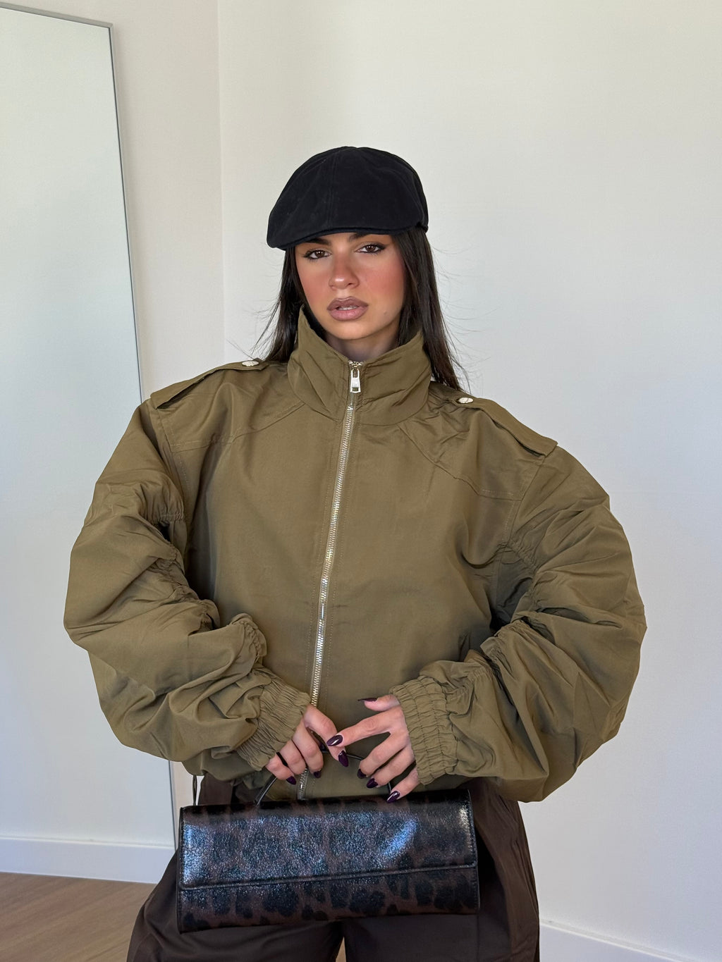 FUNNEL-NECK AVIATOR JACKET GREEN