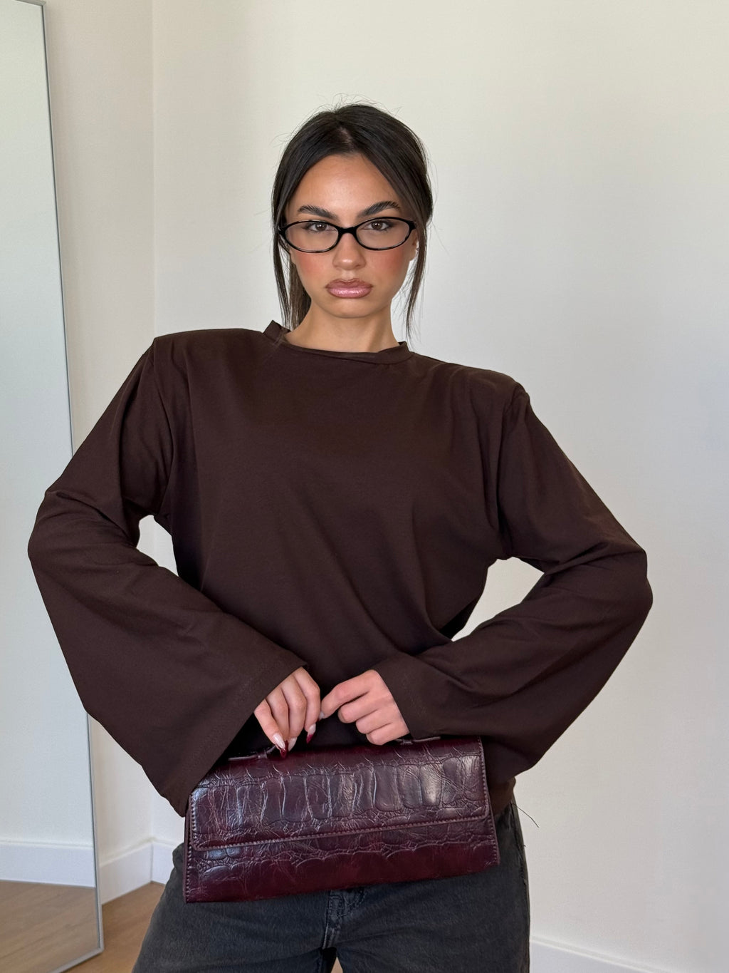 WIDE SLEEVE LONGSLEEVE SHIRT BROWN