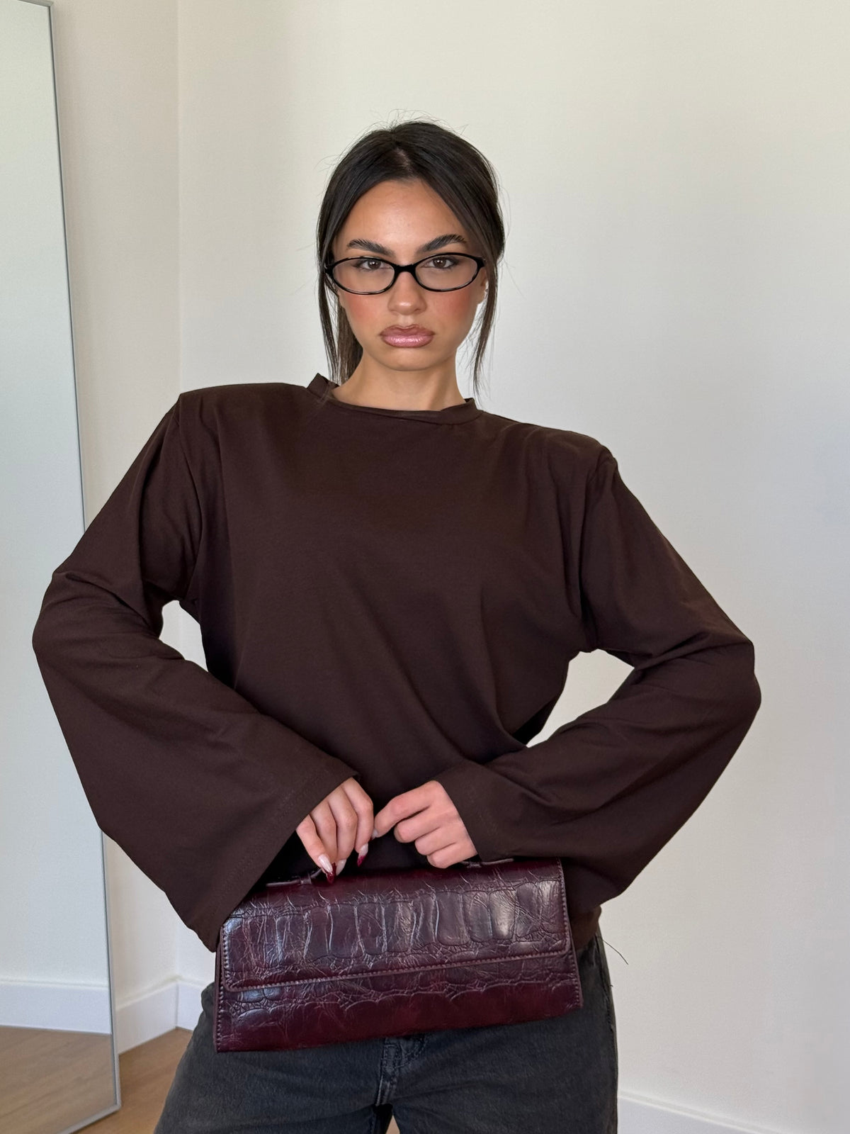 WIDE SLEEVE LONGSLEEVE SHIRT BROWN