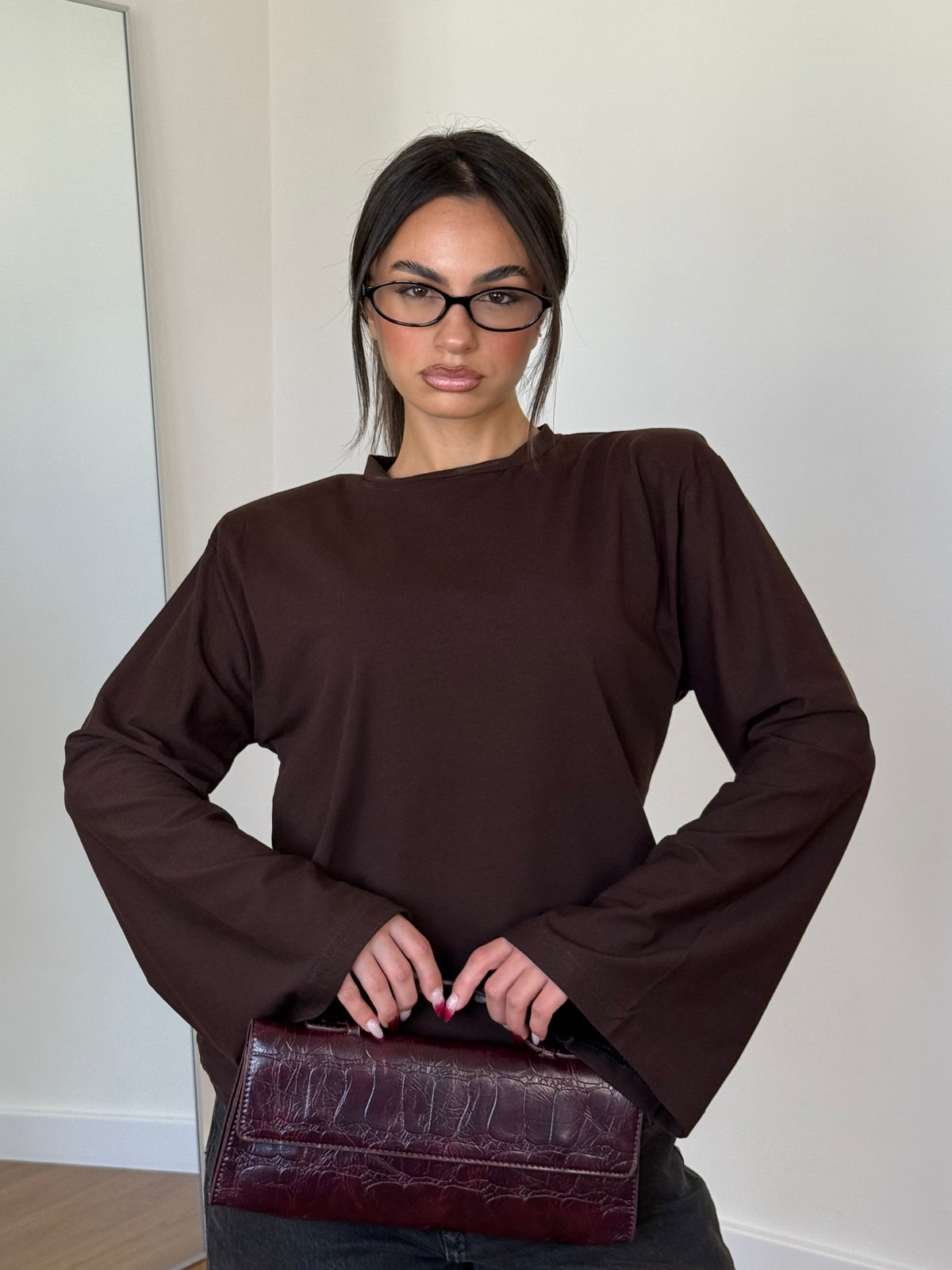 WIDE SLEEVE LONGSLEEVE SHIRT BROWN