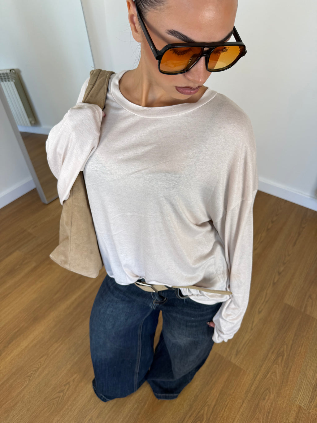 BASIC VEILED LONGSLEEVE SHIRT CREAME