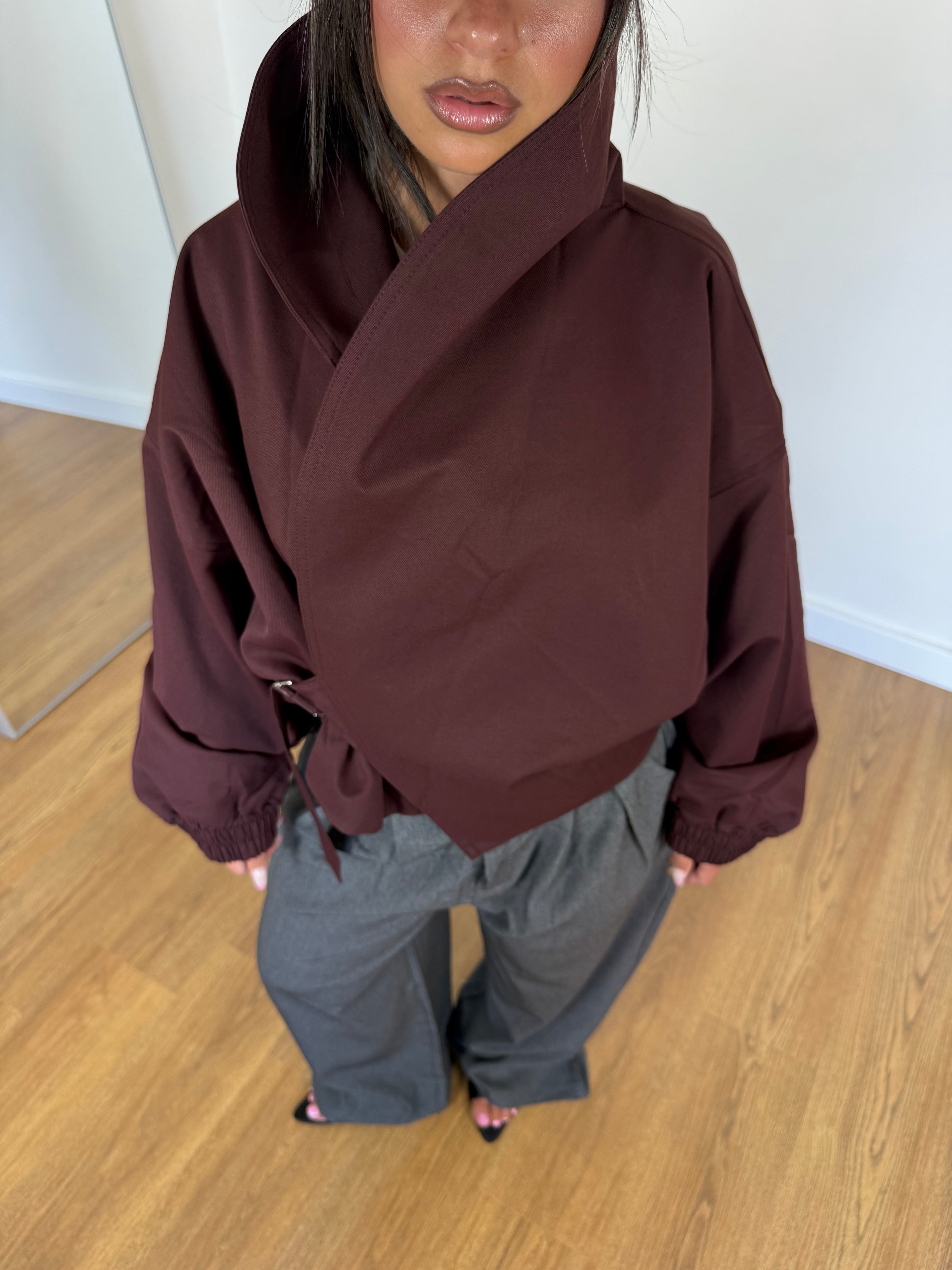 FUNNEL-NECK CROP JACKET WINE