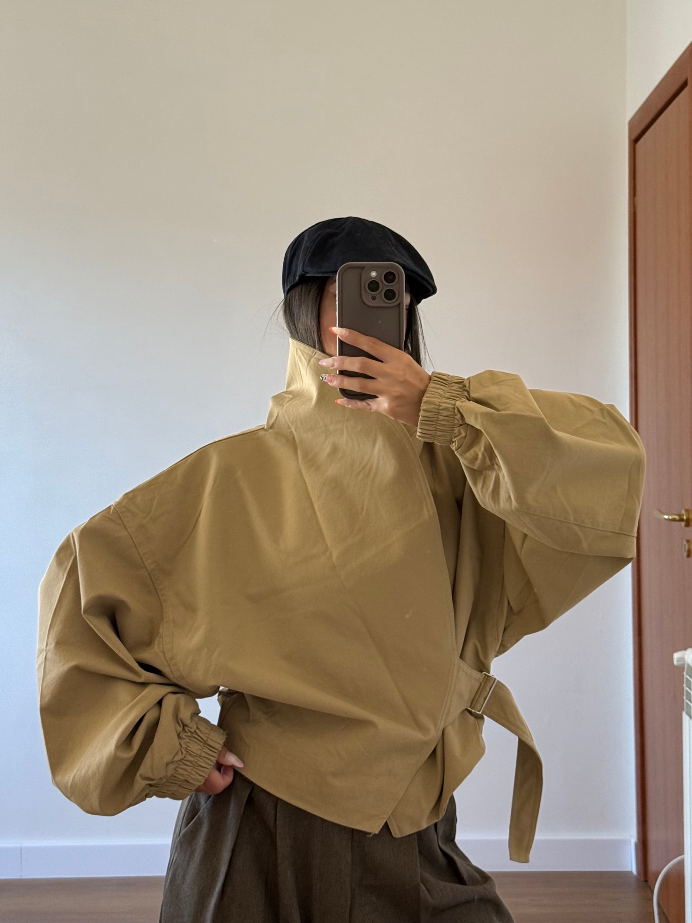 FUNNEL-NECK CROP JACKET SAND