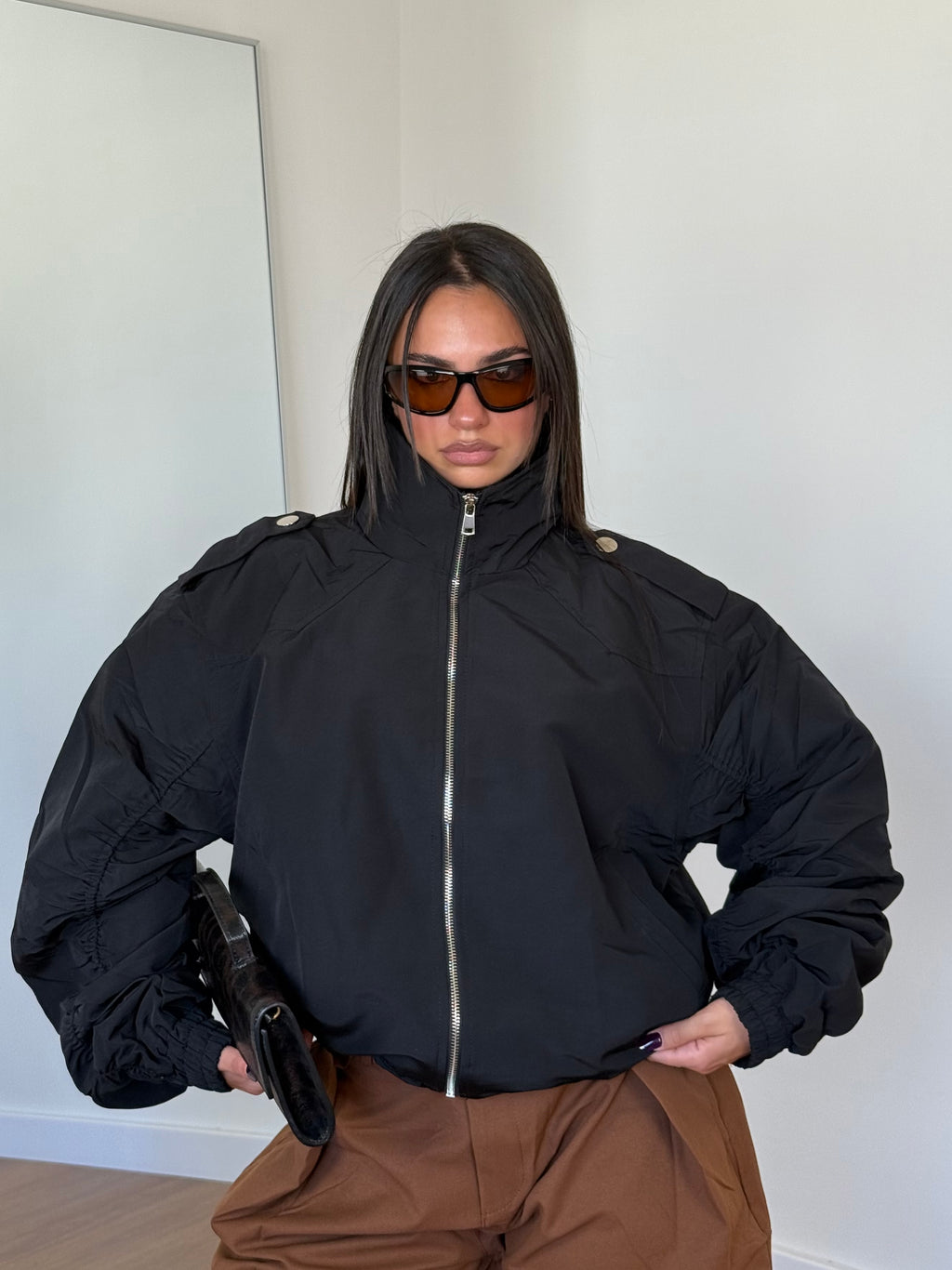 FUNNEL-NECK AVIATOR JACKET BLACK