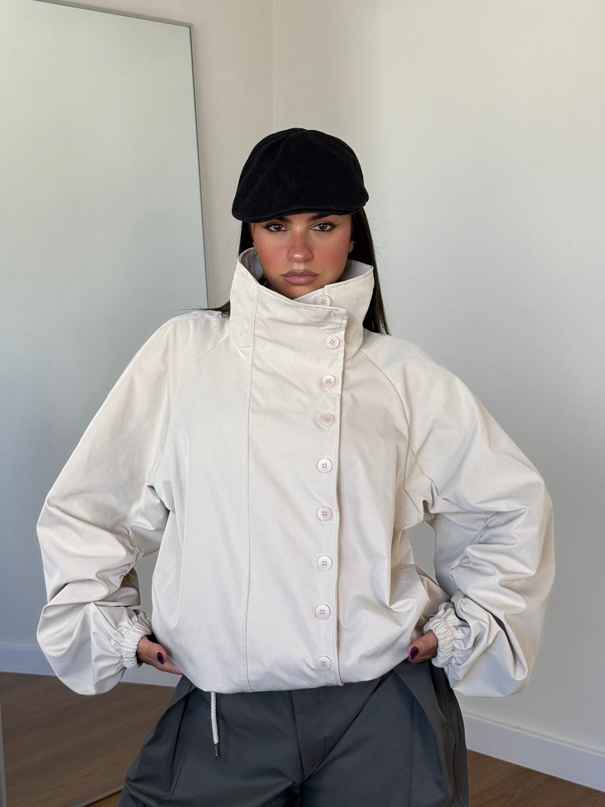 FUNNEL-NECK TRENCH JACKET CREAME